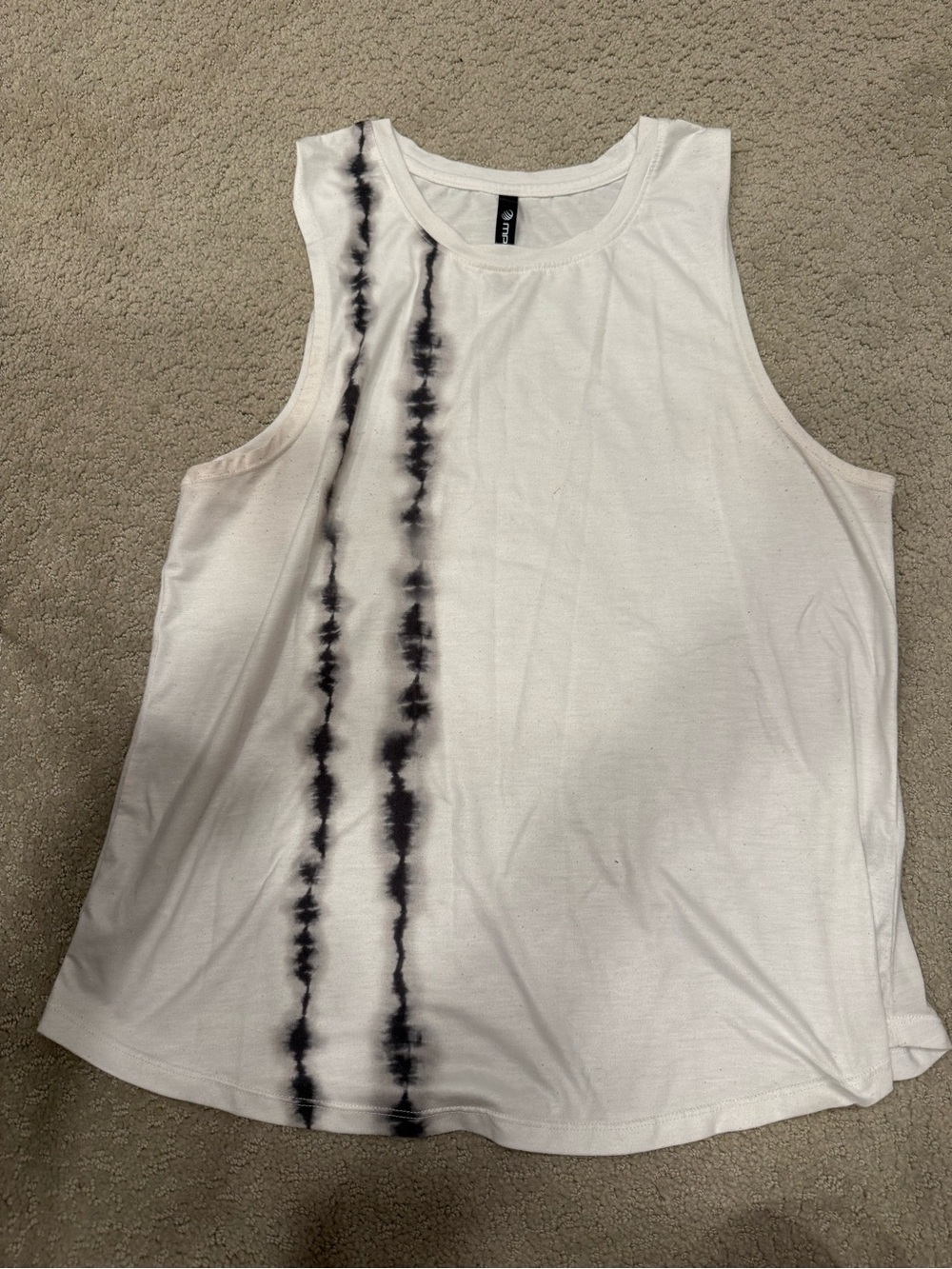 MPG White Tank with Black Vertical Tie-Dye Stripes